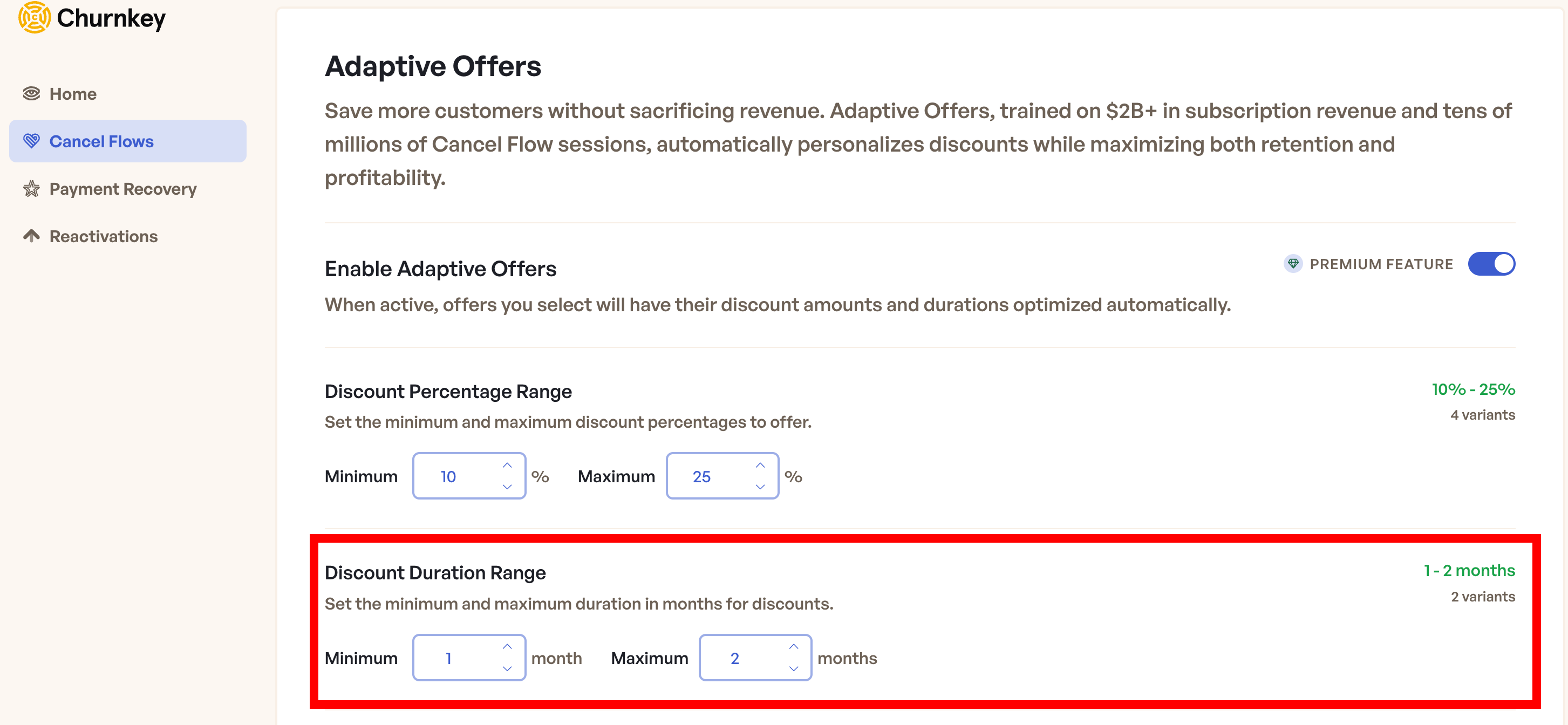 Discount Duration Range