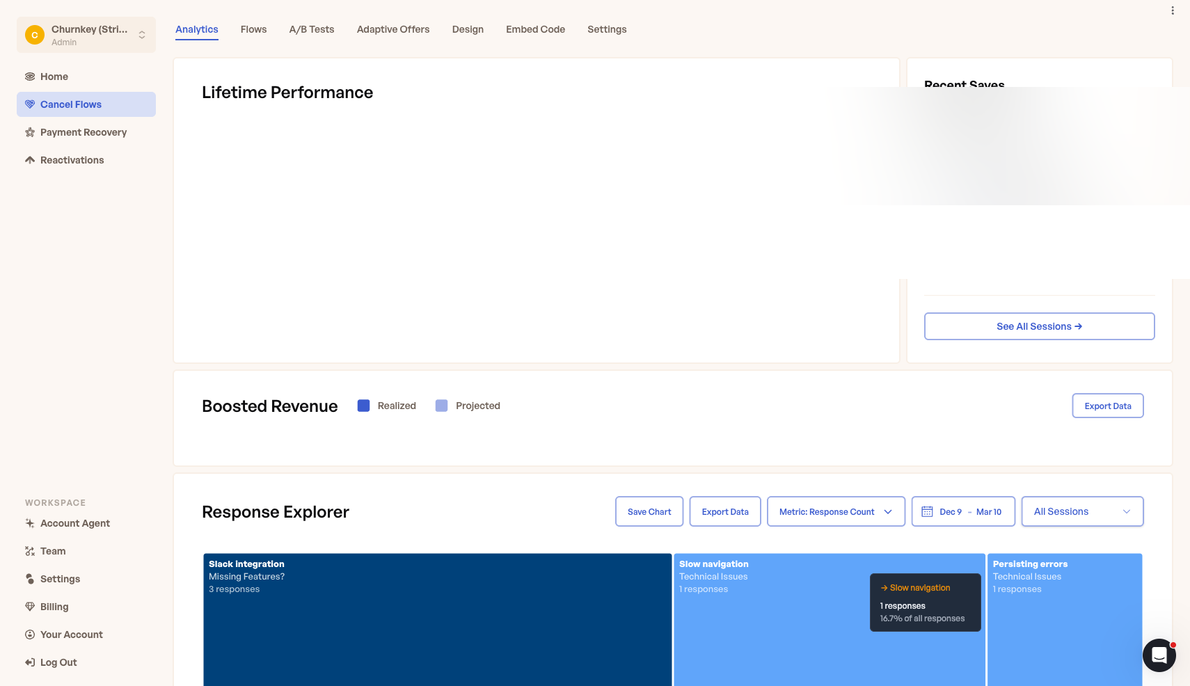 The dashboard after switching to a different workspace — the sidebar, navigation, and all content now reflect the selected workspace