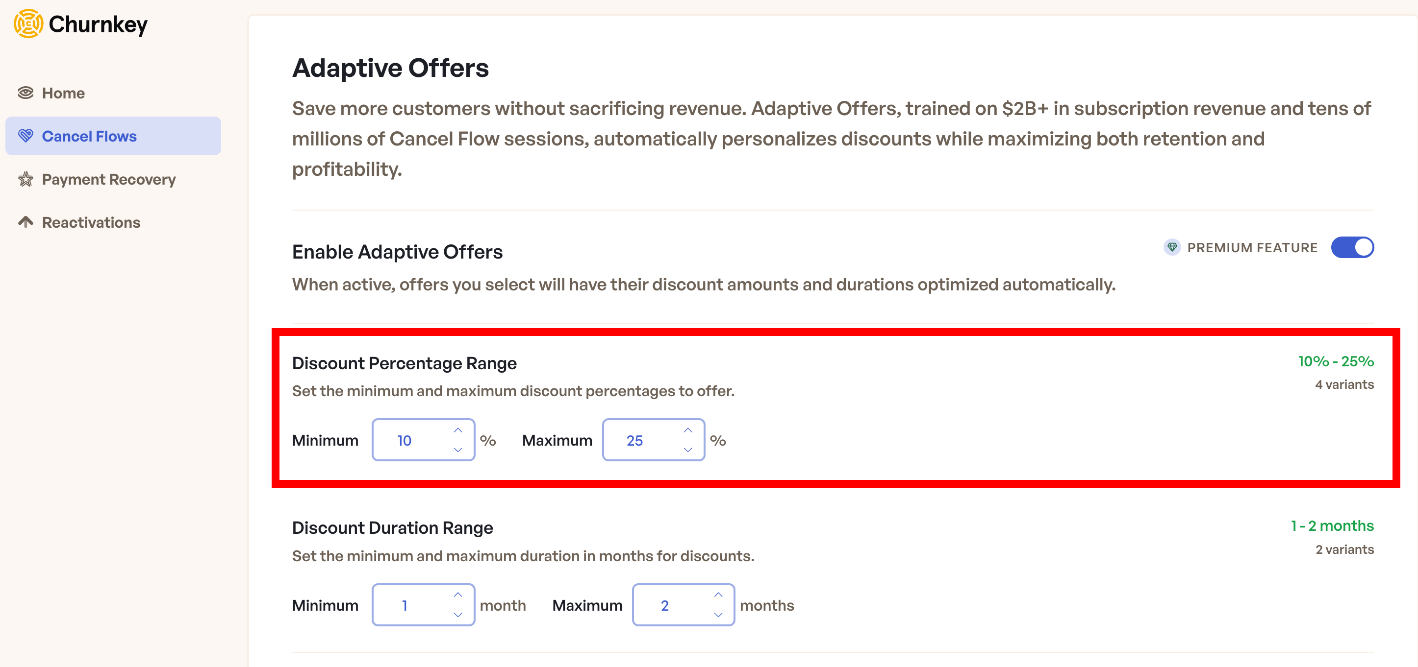 Discount Percentage Range